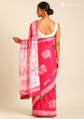 Pink Batik Elephant Printed Cotton Saree - Taashi
