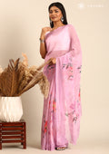 Dusty Pink Multicolor Floral Printed Georgette Saree - Taashi