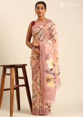 Beige Floral Printed Georgette Saree - Taashi