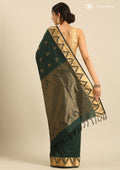 Dark Green Temple Butta Kanchipuram Saree - Taashi