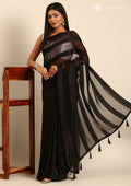 Black Striped Chiffon Saree - Taashi