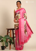 Pink Floral Digital Print Satin Saree - Taashi