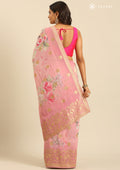Dusty Pink Floral Printed And Woven Butta Georgette Saree - Taashi