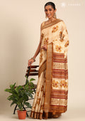 Mustard Yellow Hibiscus Printed Tussar Saree - Taashi