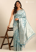 Powder Blue Jaal Woven Tussar Saree - Taashi