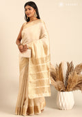 Cream Traditional Zari Butta Woven Tussar Saree - Taashi