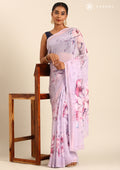 Pastel Lavender Watercolor Floral Printed Georgette Saree - Taashi