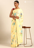 Yellow A/O Floral Printed Satin Saree - Taashi