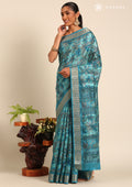 Blue A/O Floral Printed Tussar Saree - Taashi