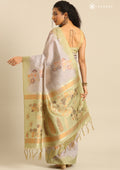 Grey Floral Woven Tussar Saree - Taashi