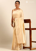 Cream Traditional Pattern Woven Tussar Saree - Taashi