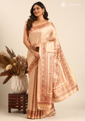 Pastel Brown Butti Printed Art Tussar Matka Silk Saree - Taashi