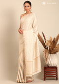 Cream Fancy Embroidery Tussar Saree - Taashi