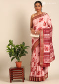 Red Hibiscus Printed Tussar Saree - Taashi