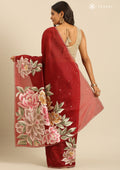 Maroon Floral EmbroideRed Organza Saree - Taashi