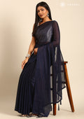 Navy Blue Striped Chiffon Saree - Taashi