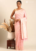 Pastel Pink Traditional Woven Tussar Saree - Taashi