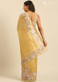 Light Gold Floral EmbroideRed Tissue Saree - Taashi
