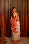 Red And Cream Traditional Bengoli Woven Tussar Saree - Taashi