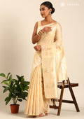 Cream Traditional Temple Pattern Tussar Saree - Taashi