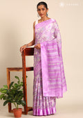 Purple A/O Floral Printed Plaids Woven Line Saree - Taashi