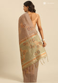 Dusty Brown Floral Woven Tussar Saree - Taashi