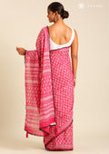 Pink Batik Floral Butta Printed Cotton Saree - Taashi