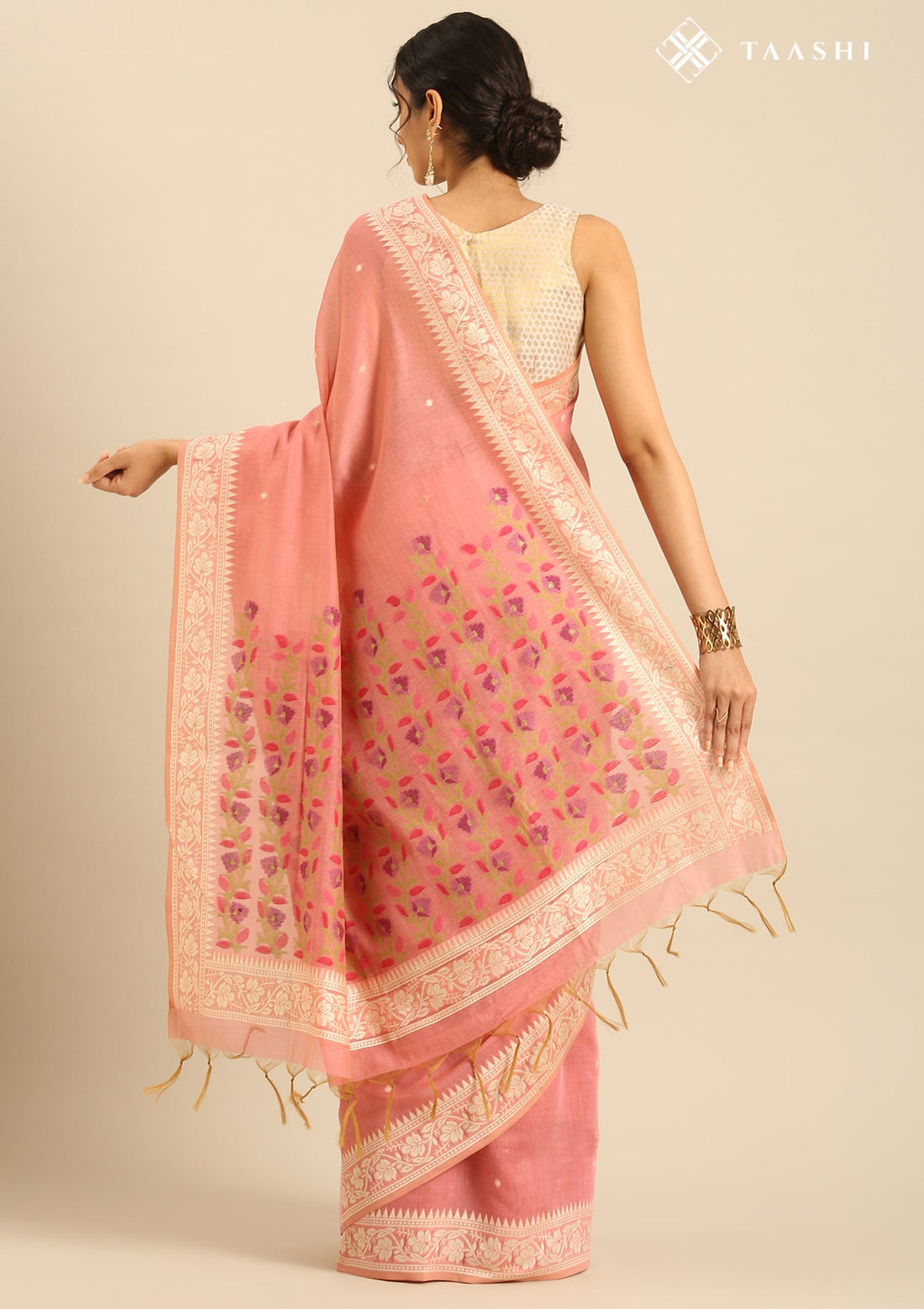 Pastel Pink Linen Woven Saree