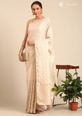 Cream Fancy Embroidery Tussar Saree - Taashi