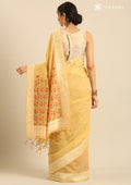Pastel Yellow Woven Butta Linen Saree - Taashi