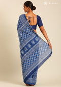 Indigo Batik Paisley Printed Cotton Saree - Taashi