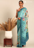Powder Blue Digital Multicolor Floral And Textured Printed Crepe Saree - Taashi