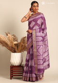 Purple Abstract Printed Tussar Saree - Taashi