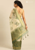 Green Zari Woven And Floral Printed Organza Saree - Taashi