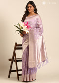 Mauve Floral Woven Tussar Saree - Taashi