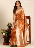 Rust Jaal Woven Tussar Saree - Taashi