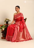 Red Ikat Pattern And Tradition Pattern Woven Tussar Saree - Taashi