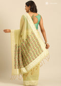 Pista Green Woven Butta Linen Saree - Taashi