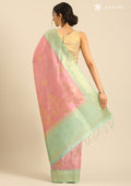 Dusty Pink Leaf Woven Tussar Saree - Taashi
