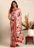 Dusty Pink Floral Digital Printed Satin Saree - Taashi