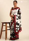 Black Polkadots Printed Chiffon Saree - Taashi