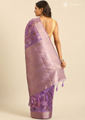 Mauve Zari Woven And Floral Printed Organza Saree - Taashi