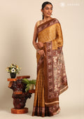 Mustard Geometric Printed Tussar Saree - Taashi