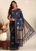 Navy Blue Zari Floral Butta Tussar Saree - Taashi