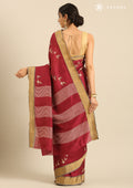 Dark Pink Bird Printed Tussar Saree - Taashi