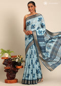 Powder Blue Hibiscus Printed Tussar Saree - Taashi