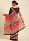 Red And Black Ajrakh Printed Cotton Saree - Taashi