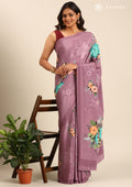 Purple Floral Digital Printed Crepe Saree - Taashi