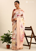 Pastel Beige Watercolor Floral Printed Georgette Saree - Taashi
