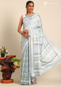 Blue A/O Floral Printed Art Tussar Matka Silk Saree - Taashi